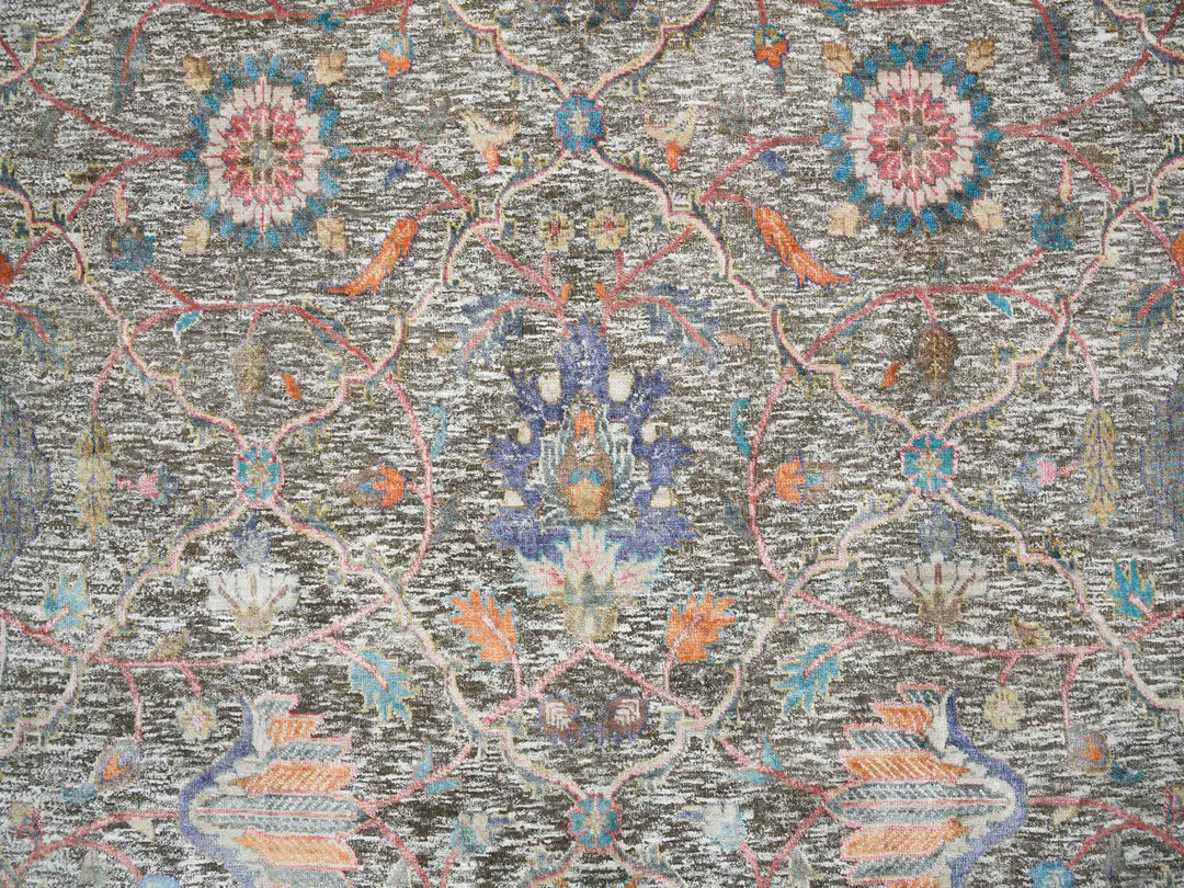 8'0" x 10'1" New Hand Knotted Brown Wool & Silk Rectangle Oriental Rug - MOA10265546
