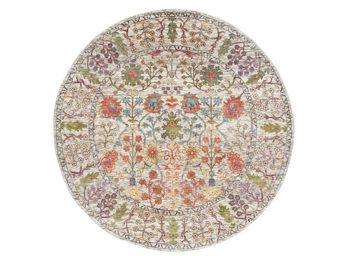 5'4" x 5'4" New Hand Knotted Beige Wool & Silk Round Oriental Rug - MOA10265548