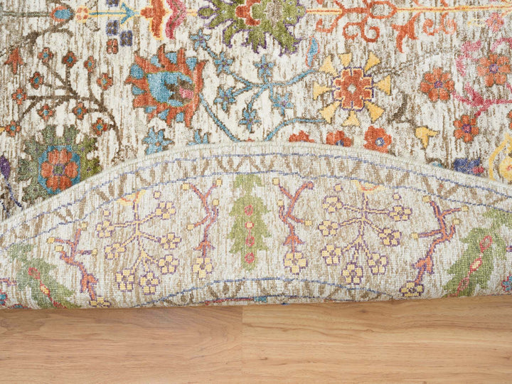5'4" x 5'4" New Hand Knotted Beige Wool & Silk Round Oriental Rug - MOA10265548