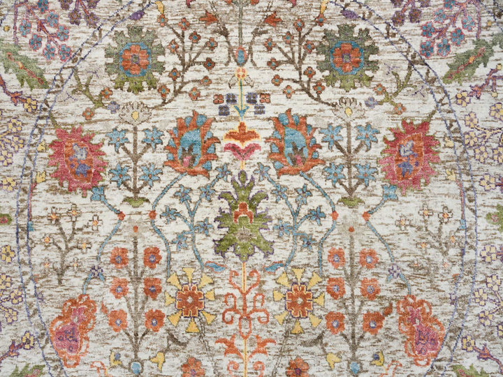 5'4" x 5'4" New Hand Knotted Beige Wool & Silk Round Oriental Rug - MOA10265548
