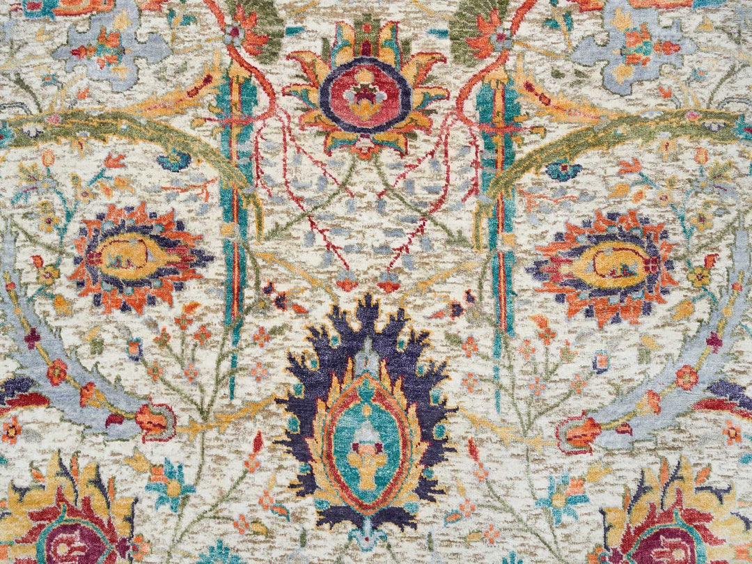 5'0" x 5'0" New Hand Knotted Ivory Wool & Silk Round Oriental Rug - MOA10265549