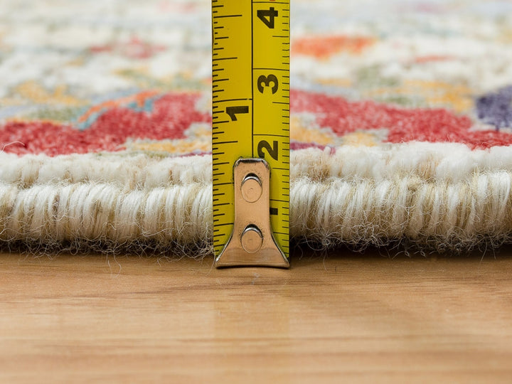 5'0" x 5'0" New Hand Knotted Ivory Wool & Silk Round Oriental Rug - MOA10265549