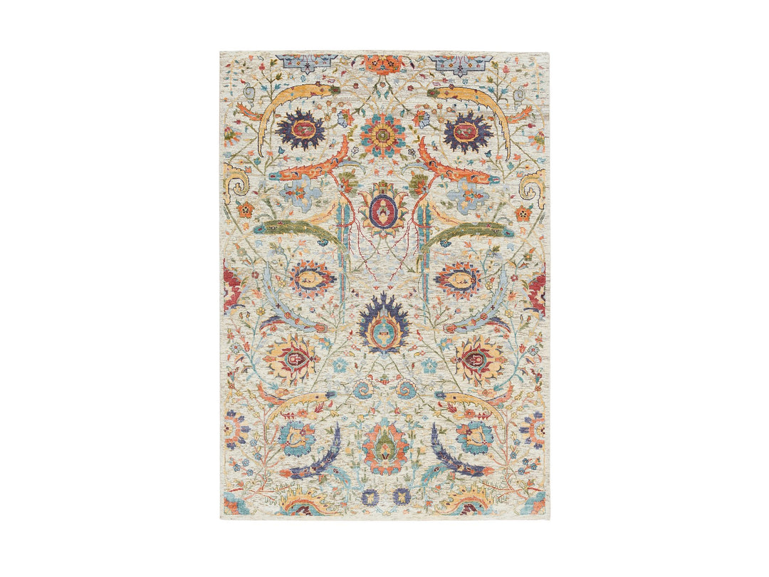5'2" x 7'4" New Hand Knotted Beige Wool & Silk Rectangle Oriental Rug - MOA10265550