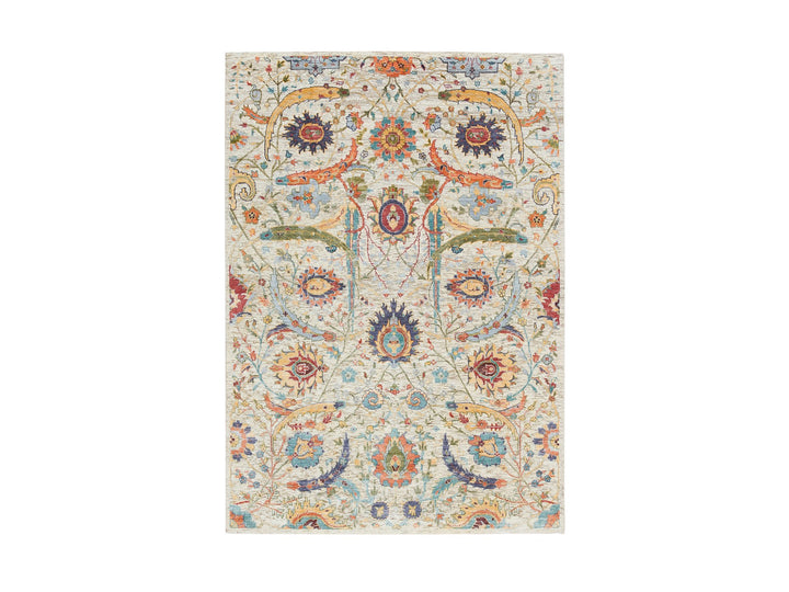 5'2" x 7'4" New Hand Knotted Beige Wool & Silk Rectangle Oriental Rug - MOA10265550