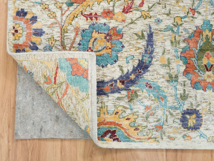 5'2" x 7'4" New Hand Knotted Ivory Wool & Silk Rectangle Oriental Rug - MOA10265550