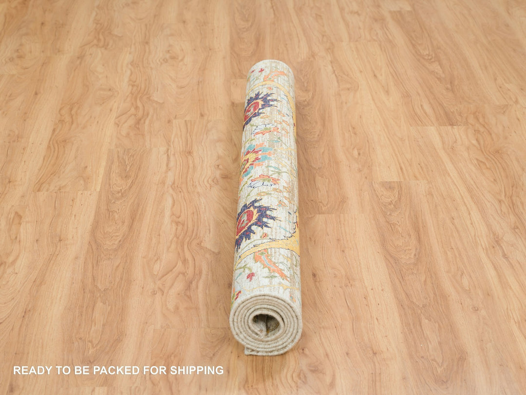 5'2" x 7'4" New Hand Knotted Ivory Wool & Silk Rectangle Oriental Rug - MOA10265550