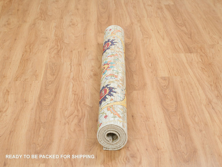 5'2" x 7'4" New Hand Knotted Ivory Wool & Silk Rectangle Oriental Rug - MOA10265550