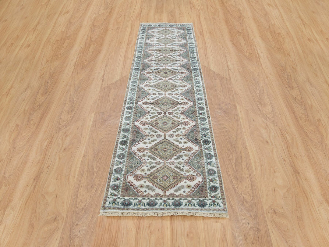 2'7" x 9'9" New Hand Knotted Ivory Wool Runner Oriental Rug - MOA10265574