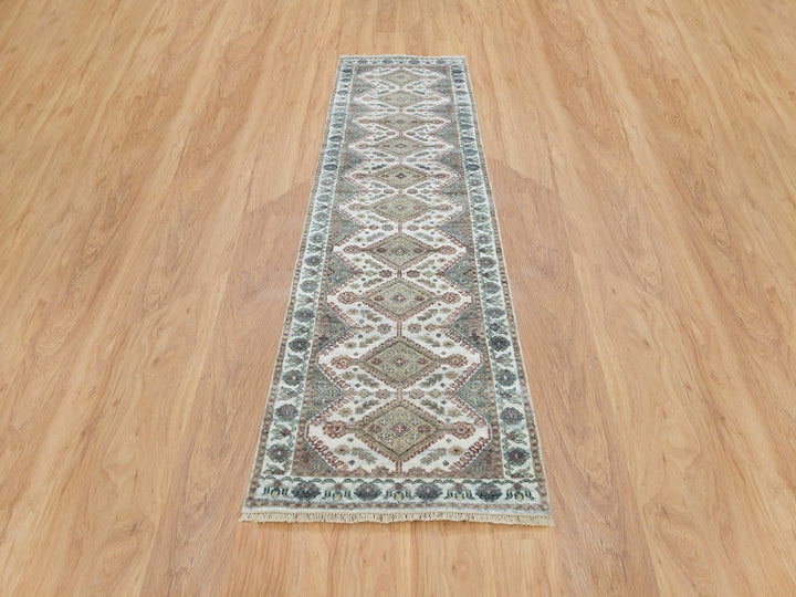 2'7" x 9'9" New Hand Knotted Ivory Wool Runner Oriental Rug - MOA10265574