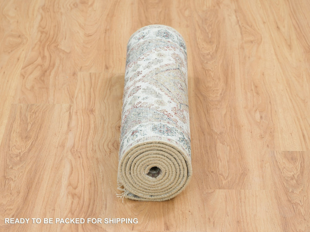 2'7" x 9'9" New Hand Knotted Ivory Wool Runner Oriental Rug - MOA10265574