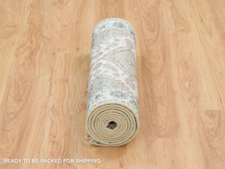 2'7" x 9'9" New Hand Knotted Ivory Wool Runner Oriental Rug - MOA10265574