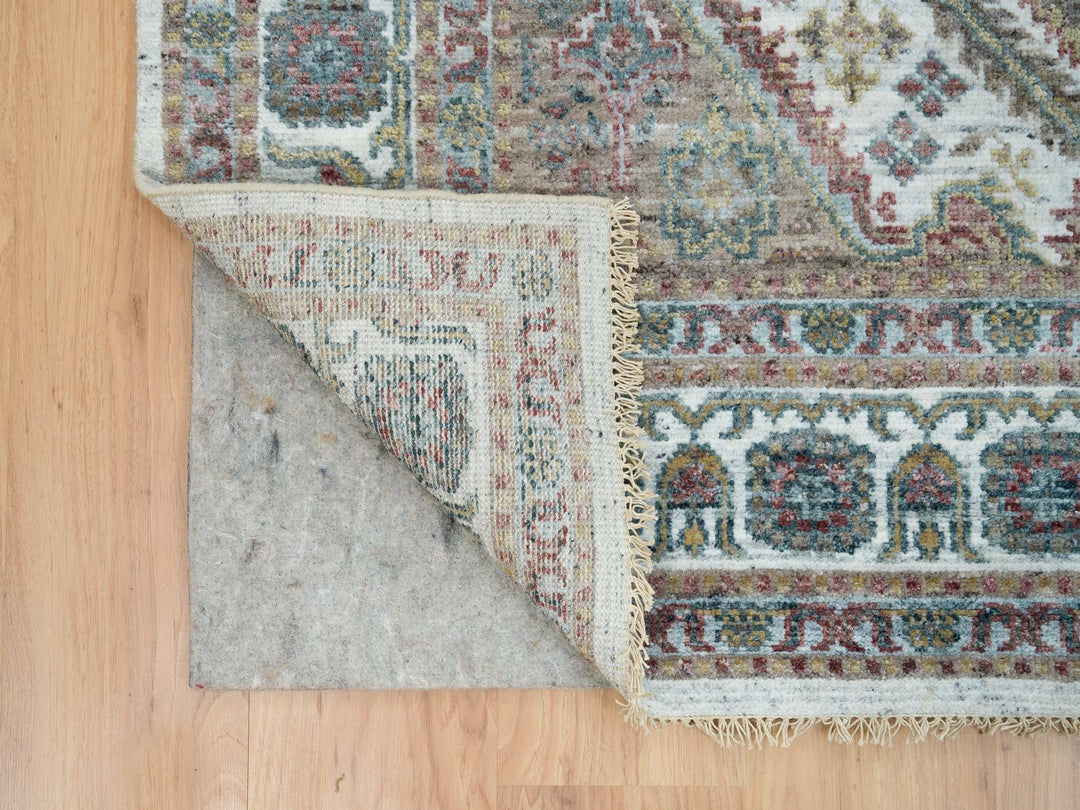 6'1" x 9'0" New Hand Knotted Ivory Wool Rectangle Oriental Rug - MOA10265577