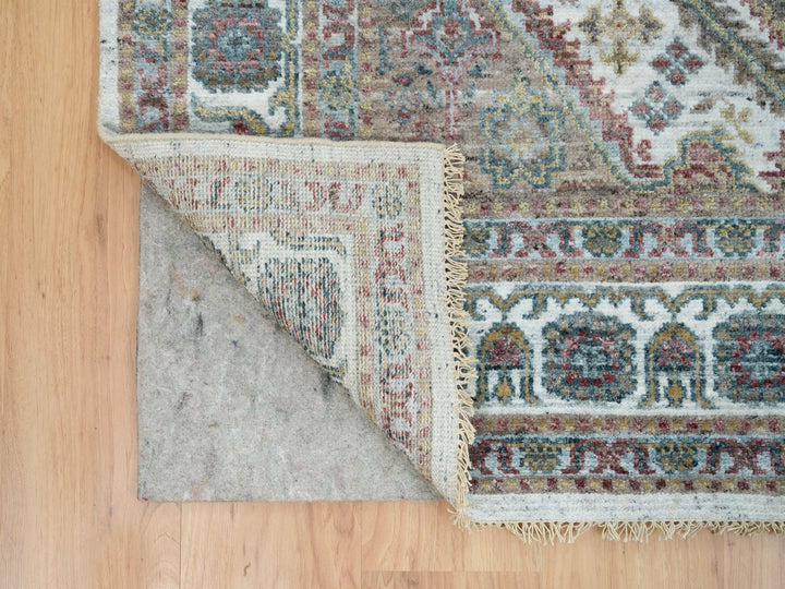 6'1" x 9'0" New Hand Knotted Ivory Wool Rectangle Oriental Rug - MOA10265577