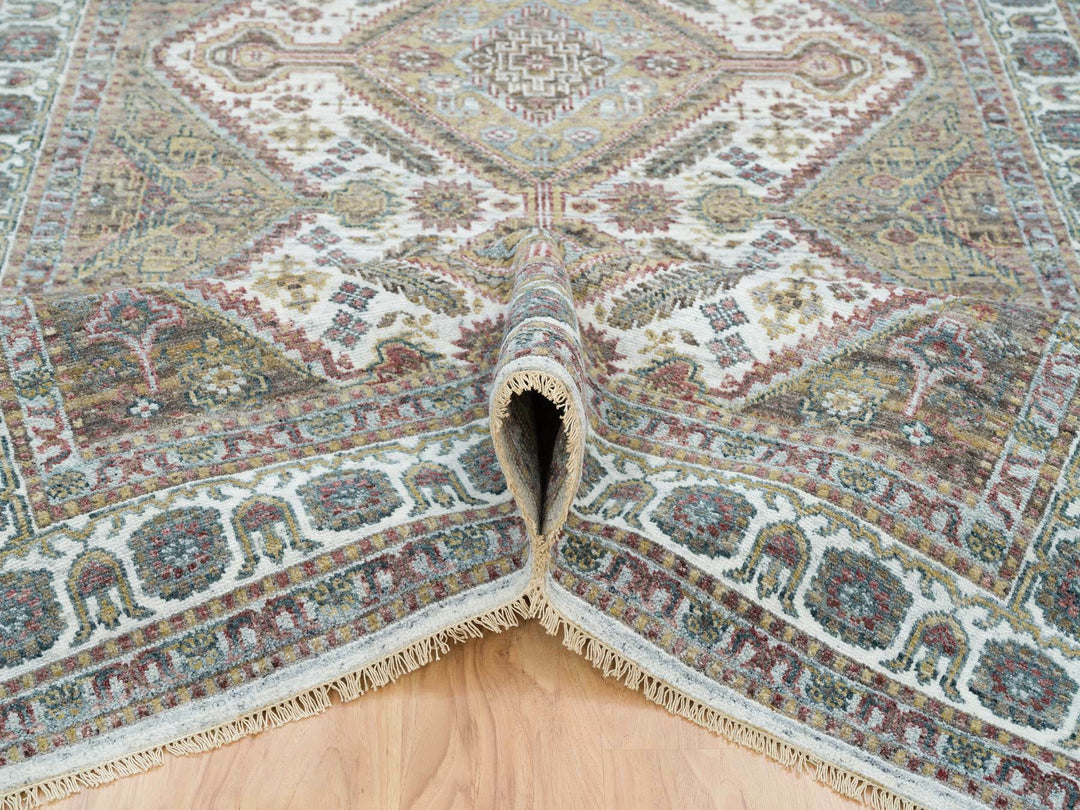 6'1" x 9'0" New Hand Knotted Ivory Wool Rectangle Oriental Rug - MOA10265577