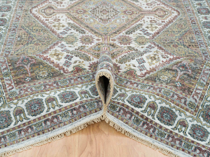 6'1" x 9'0" New Hand Knotted Ivory Wool Rectangle Oriental Rug - MOA10265577