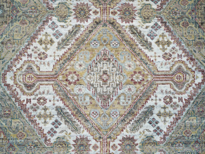 6'1" x 9'0" New Hand Knotted Ivory Wool Rectangle Oriental Rug - MOA10265577