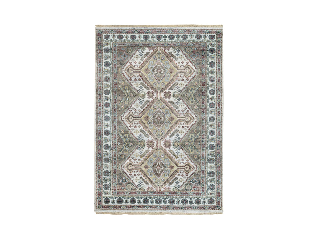 4'0" x 5'10" New Hand Knotted Ivory Wool Rectangle Oriental Rug - MOA10265578