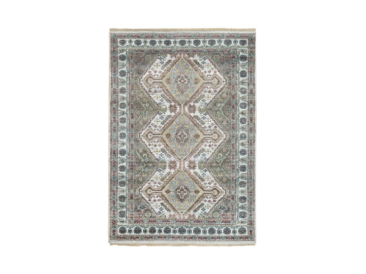 4'0" x 5'10" New Hand Knotted Ivory Wool Rectangle Oriental Rug - MOA10265578