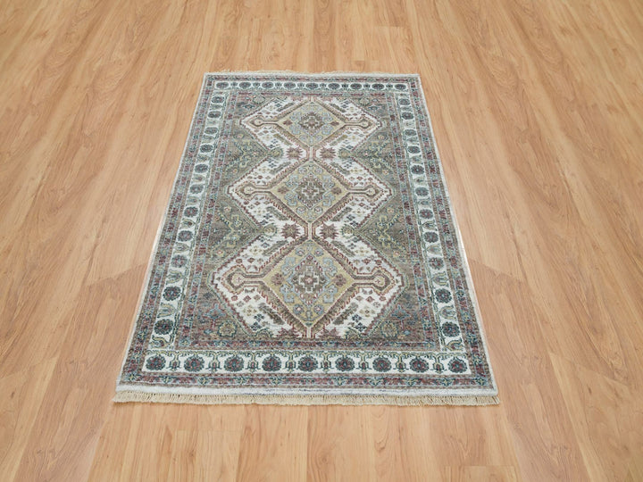 4'0" x 5'10" New Hand Knotted Ivory Wool Rectangle Oriental Rug - MOA10265578