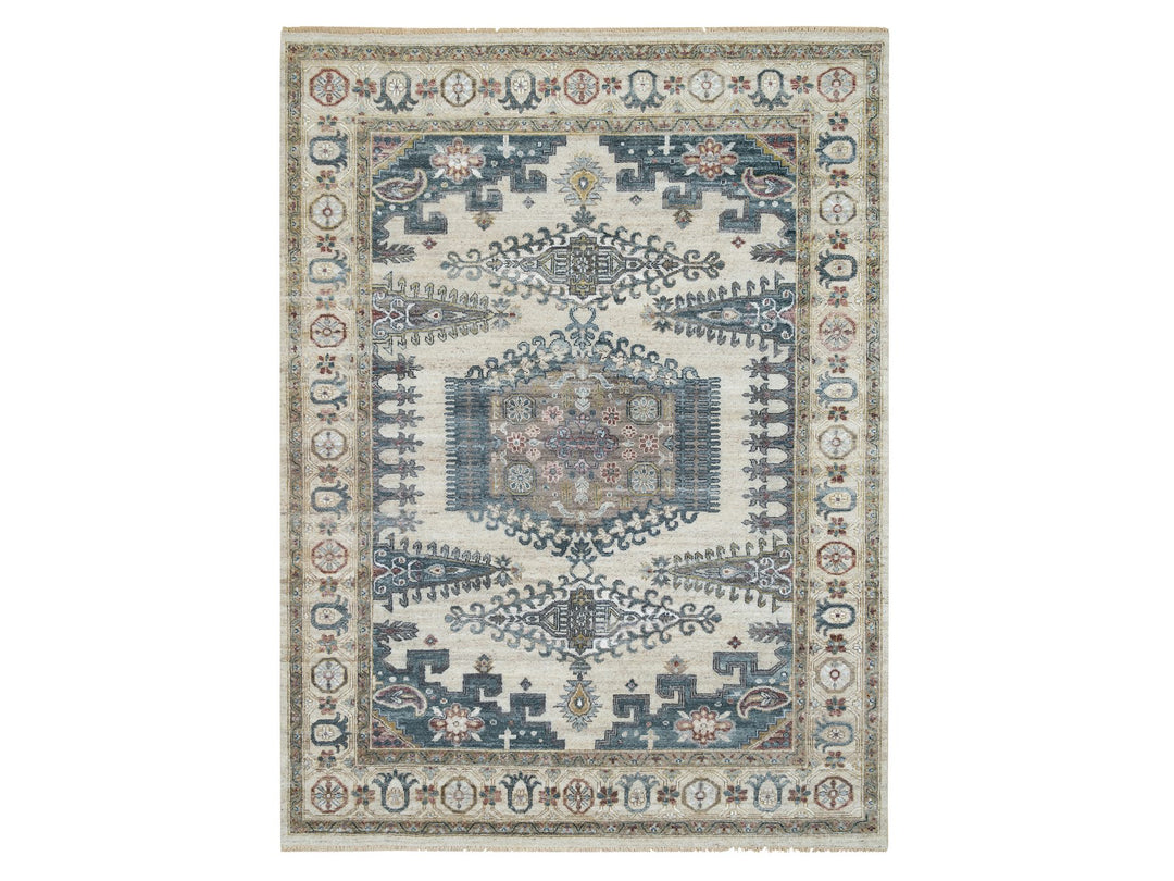 8'0" x 10'0" New Hand Knotted Ivory Wool Rectangle Oriental Rug - MOA10265584