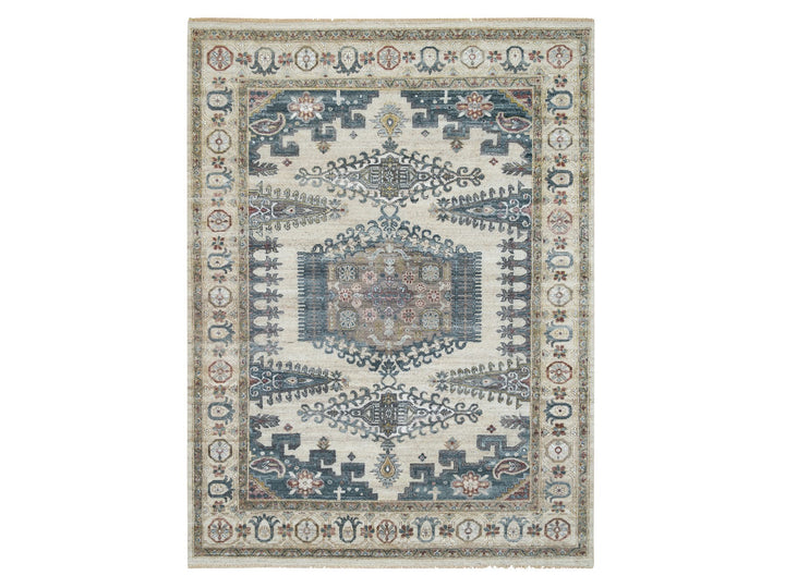 8'0" x 10'0" New Hand Knotted Ivory Wool Rectangle Oriental Rug - MOA10265584