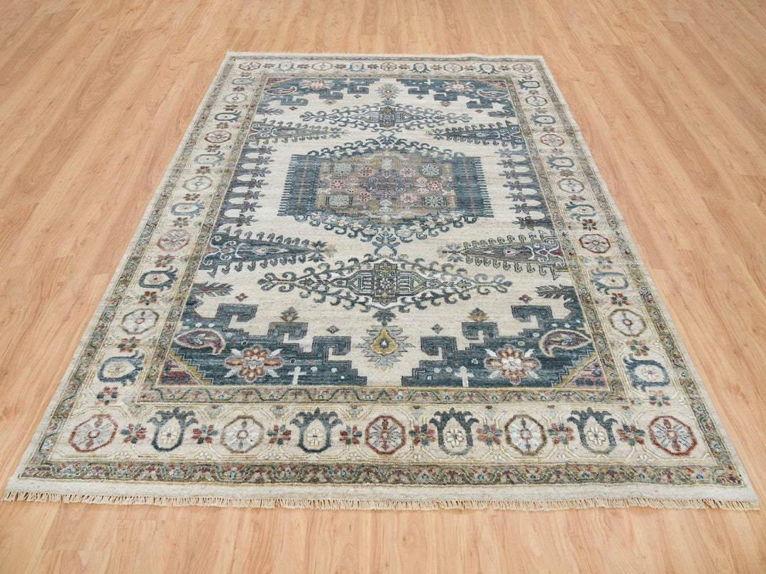 8'0" x 10'0" New Hand Knotted Ivory Wool Rectangle Oriental Rug - MOA10265584
