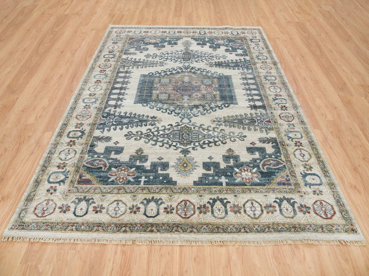 8'0" x 10'0" New Hand Knotted Ivory Wool Rectangle Oriental Rug - MOA10265584