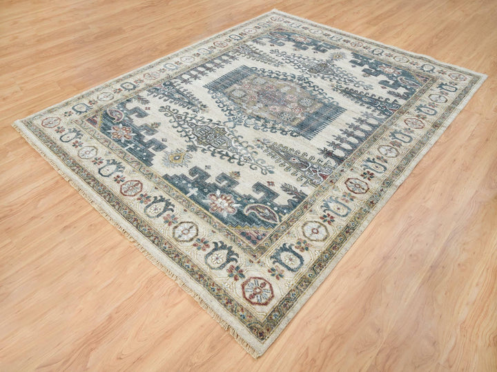 8'0" x 10'0" New Hand Knotted Ivory Wool Rectangle Oriental Rug - MOA10265584