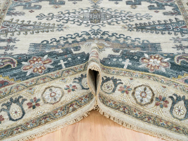 8'0" x 10'0" New Hand Knotted Ivory Wool Rectangle Oriental Rug - MOA10265584