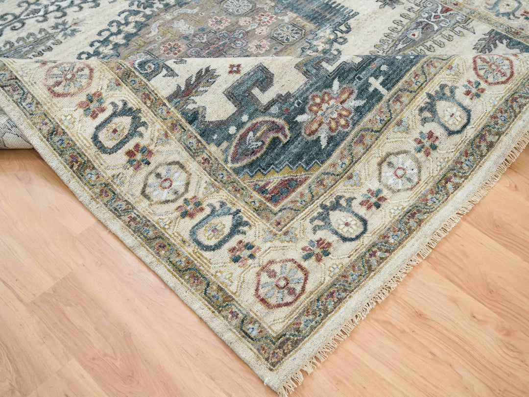 8'0" x 10'0" New Hand Knotted Ivory Wool Rectangle Oriental Rug - MOA10265584