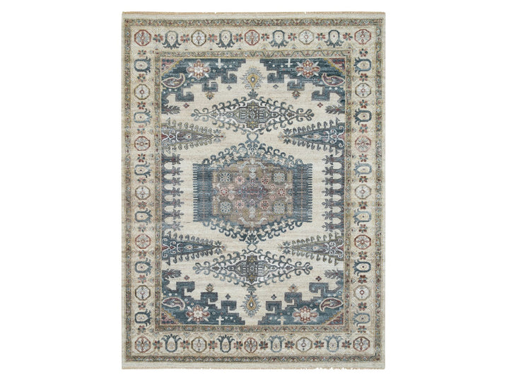 7'9" x 10'4" New Hand Knotted Ivory Wool Rectangle Oriental Rug - MOA10265586