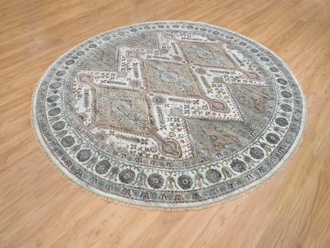 9'9" x 9'9" New Hand Knotted Ivory Wool Round Oriental Rug - MOA10265589