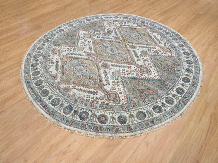 9'9" x 9'9" New Hand Knotted Ivory Wool Round Oriental Rug - MOA10265589