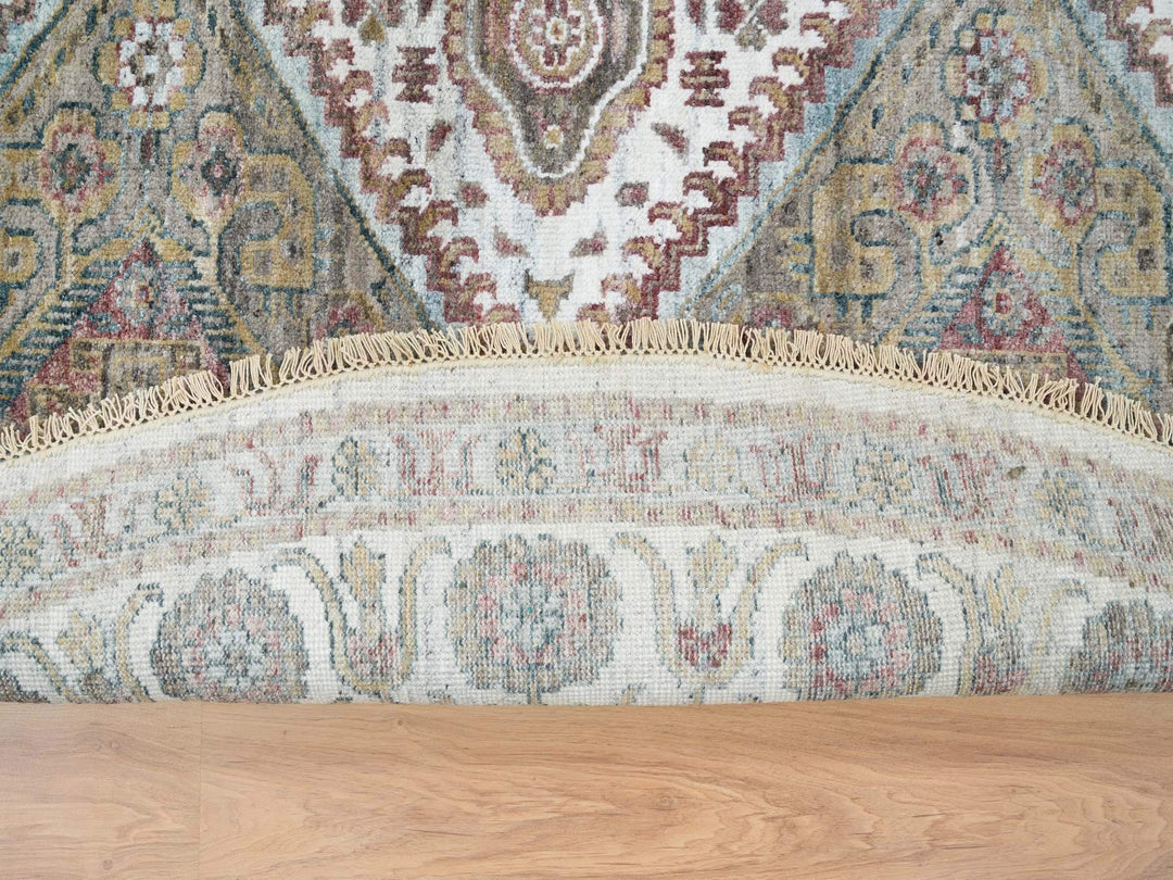 9'9" x 9'9" New Hand Knotted Ivory Wool Round Oriental Rug - MOA10265589