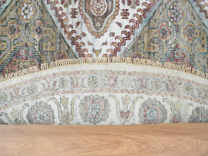 9'9" x 9'9" New Hand Knotted Ivory Wool Round Oriental Rug - MOA10265589