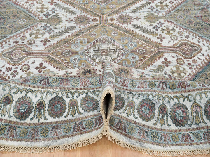 9'9" x 9'9" New Hand Knotted Ivory Wool Round Oriental Rug - MOA10265589