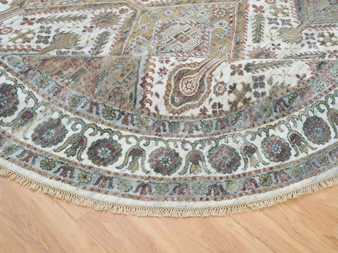 9'9" x 9'9" New Hand Knotted Ivory Wool Round Oriental Rug - MOA10265589