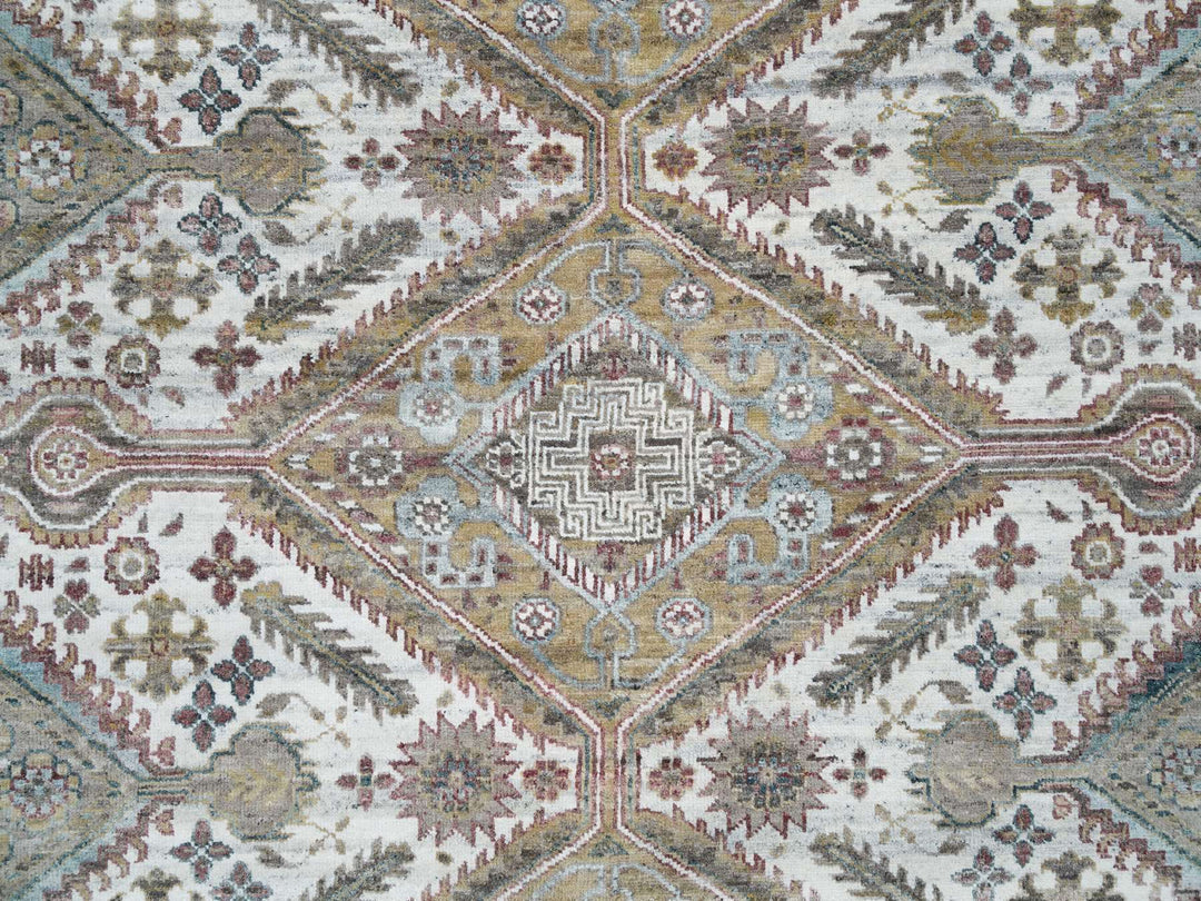 9'9" x 9'9" New Hand Knotted Ivory Wool Round Oriental Rug - MOA10265589