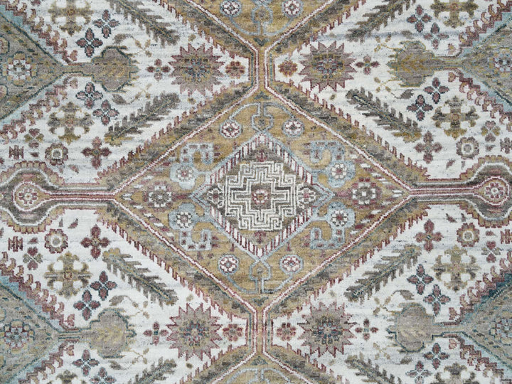 9'9" x 9'9" New Hand Knotted Ivory Wool Round Oriental Rug - MOA10265589