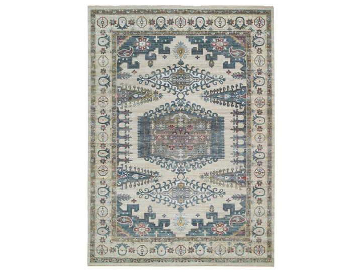 10'0" x 14'0" New Hand Knotted Ivory Wool Rectangle Oriental Rug - MOA10265595