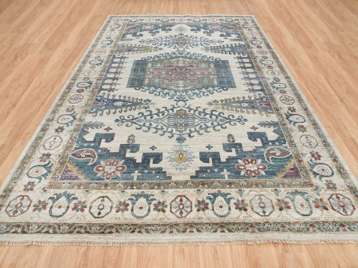 10'0" x 14'0" New Hand Knotted Ivory Wool Rectangle Oriental Rug - MOA10265595