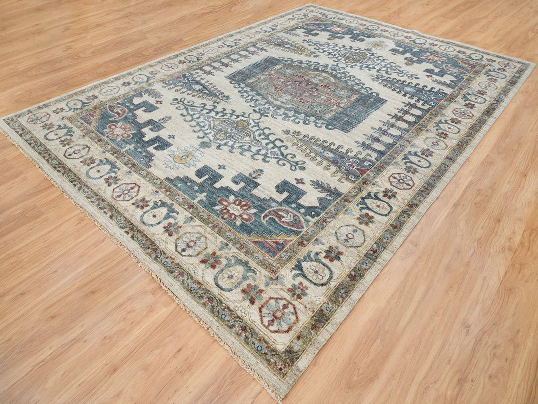 10'0" x 14'0" New Hand Knotted Ivory Wool Rectangle Oriental Rug - MOA10265595