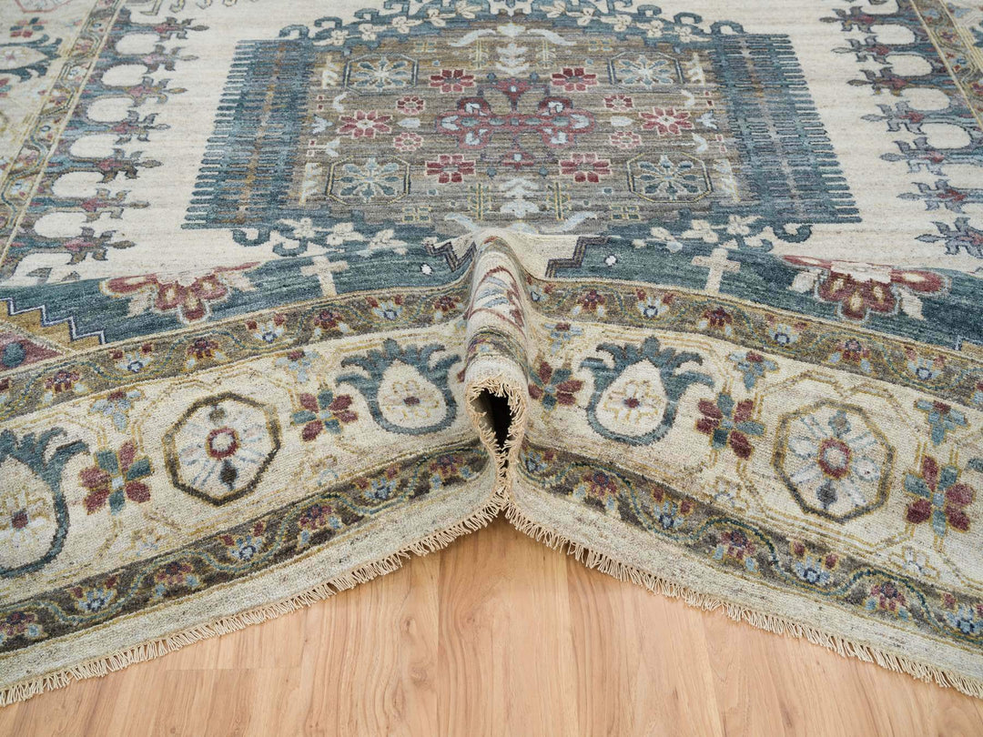 10'0" x 14'0" New Hand Knotted Ivory Wool Rectangle Oriental Rug - MOA10265595