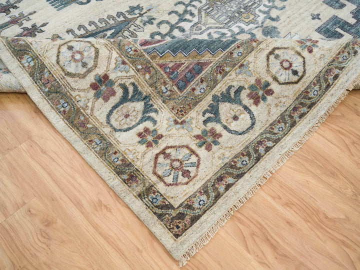 10'0" x 14'0" New Hand Knotted Ivory Wool Rectangle Oriental Rug - MOA10265595