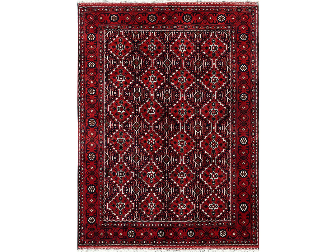 4'11" x 6'7" New Hand Knotted Red Wool Rectangle Oriental Rug - MOA102655