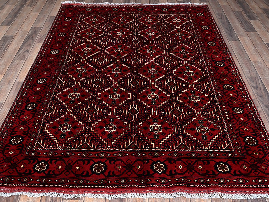 4'11" x 6'7" New Hand Knotted Red Wool Rectangle Oriental Rug - MOA102655
