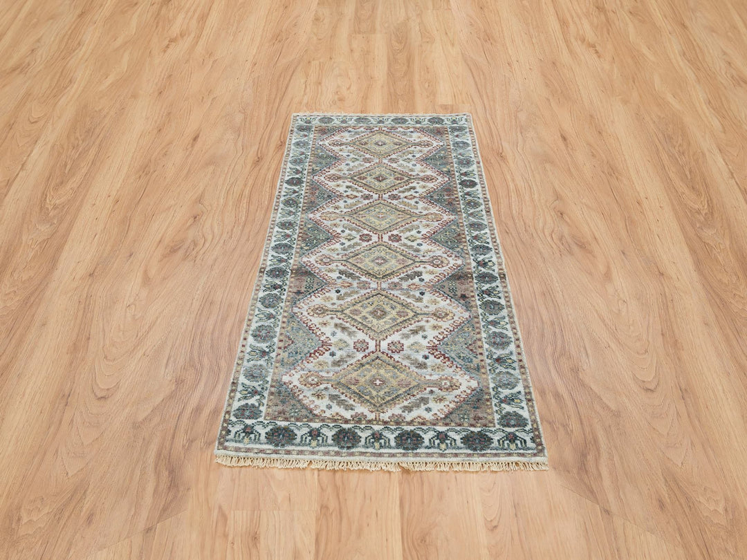 2'8" x 6'0" New Hand Knotted Ivory Wool Runner Oriental Rug - MOA10265601