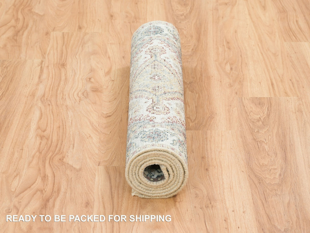 2'8" x 6'0" New Hand Knotted Ivory Wool Runner Oriental Rug - MOA10265601