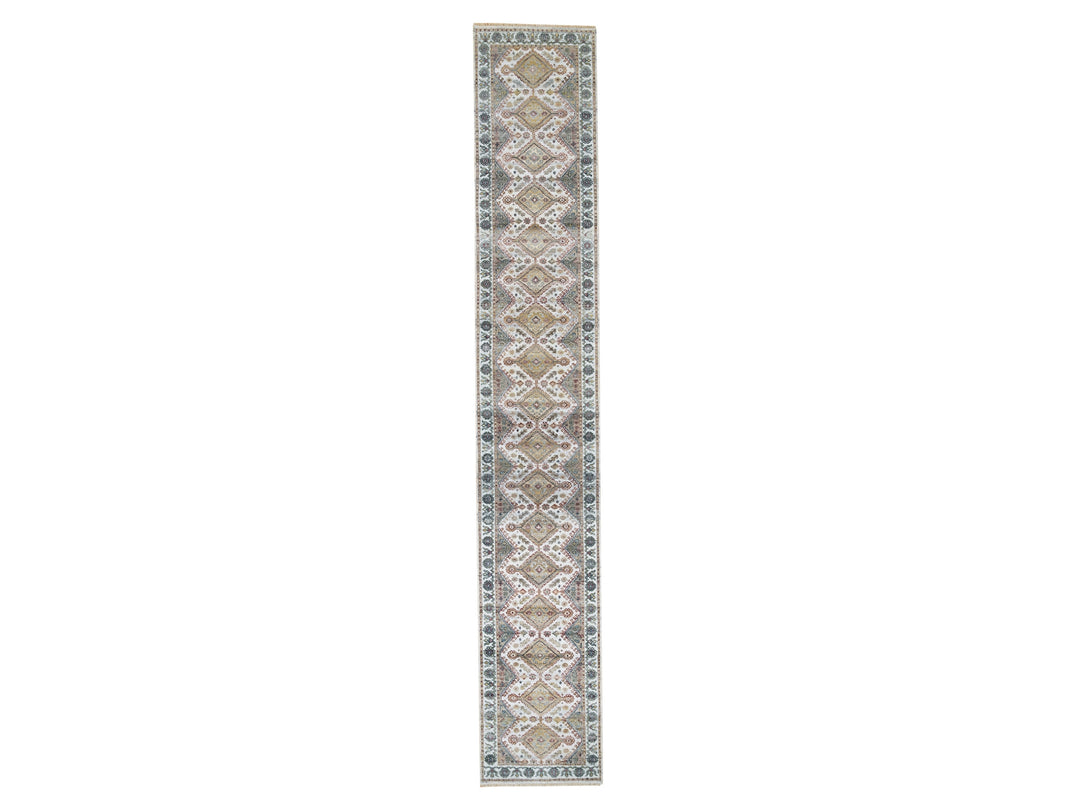 2'7" x 18'0" New Hand Knotted Ivory Wool Runner Oriental Rug - MOA10265610