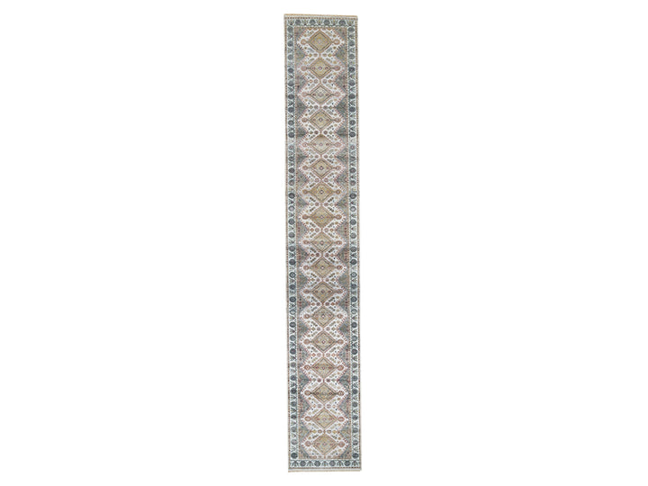 2'7" x 18'0" New Hand Knotted Ivory Wool Runner Oriental Rug - MOA10265610